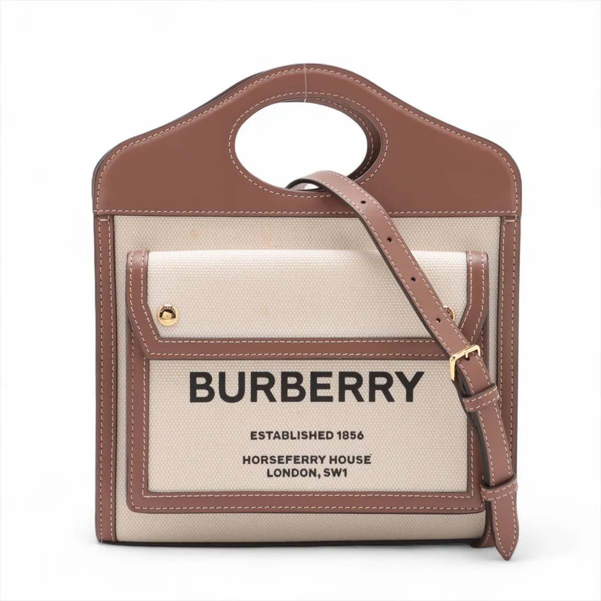 1円■極美品■現行品■バーバリー■ミニ ポケットバッグ レザー 2WAY 斜め掛け ショルダー ハンド トート ブラウン レディース EME CW61-9拍卖