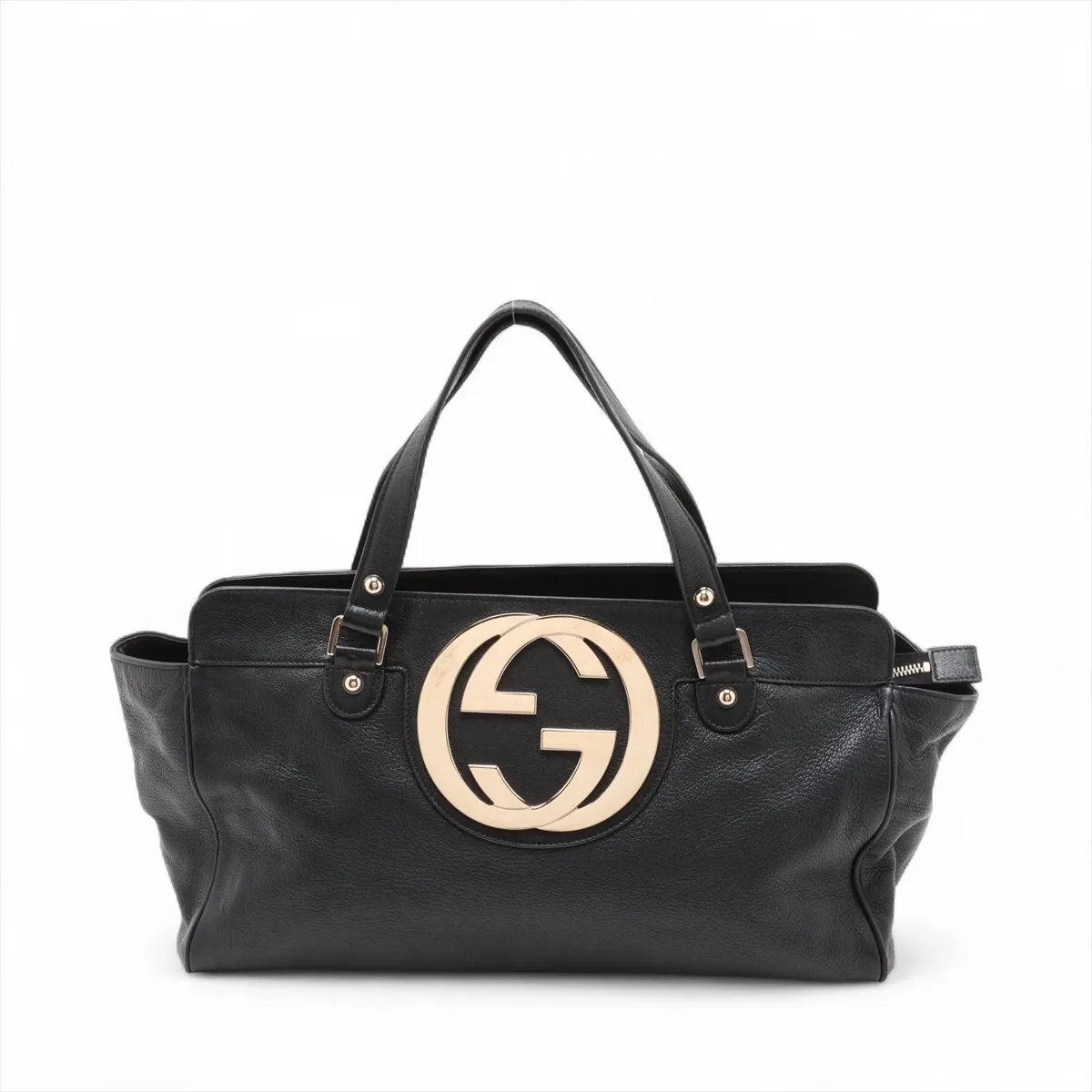 1円■極美品■グッチ■インターロッキング G レザー トート バッグ 肩掛け ショルダー ハンド ブラック 黒 131445 レディース EEE CU55-1拍卖