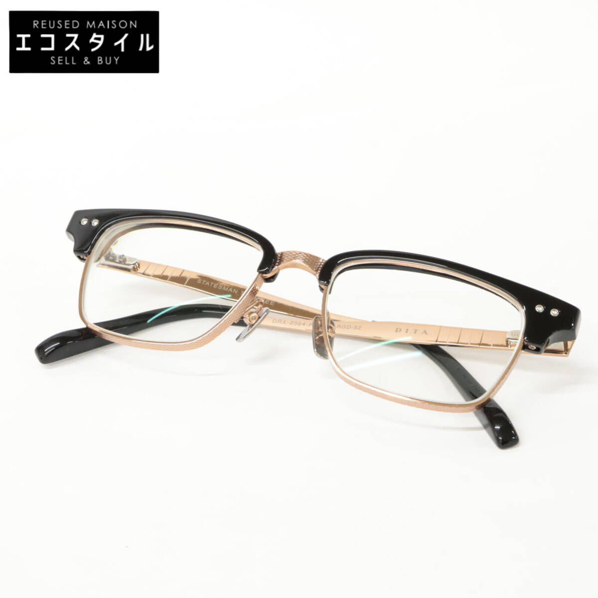 【美品】DITA ディータ DRX-2064-F-BLK STATESMAN THREE コンビフレーム 眼鏡 52□18-147 ブラック/ゴールド メンズ拍卖
