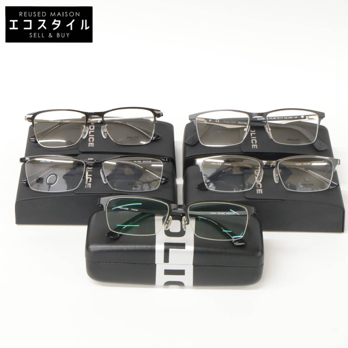POLICE ポリス VPL942J・VPLB04J・VPL468・VPL612J デモレンズ/度入りレンズ ハーフリム/サーモントブロー メガネフレーム 計5点 眼鏡拍卖