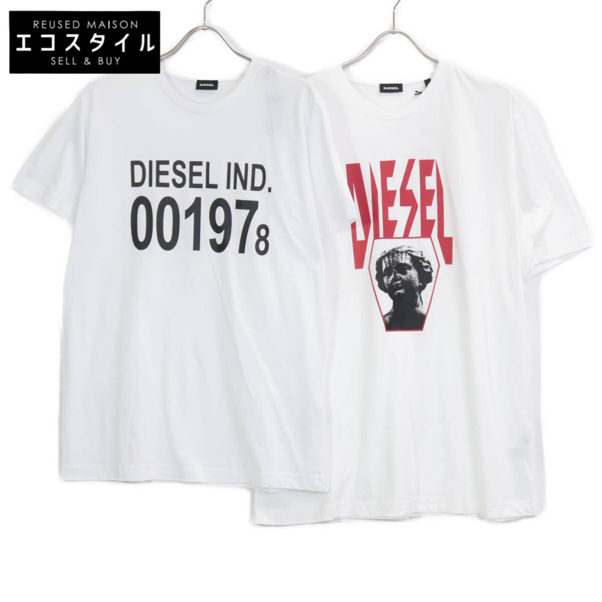 1円 DIESEL ディーゼル 白 半袖カットソー 未使用品2点 トップス XL ホワイト メンズ拍卖