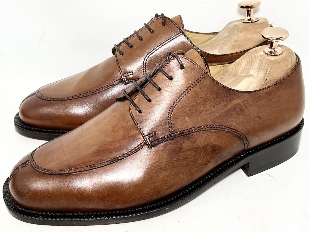 即決★美品展示品 イタリア製 COLE HAAN★7E=24.5cm レザーUチップシューズ コールハーン 茶 ブラウン ドレス クラシック 本革 ほぼ未使用拍卖