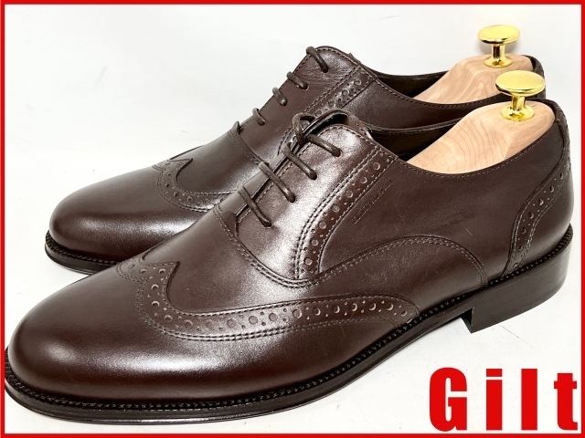 即決★美品展示品 イタリア製 BRUNOMAGLI★6F=約24.5cm レザーウイングチップシューズ ブルーノマリ 茶 ブラウン ドレス 本革 ほぼ未使用拍卖