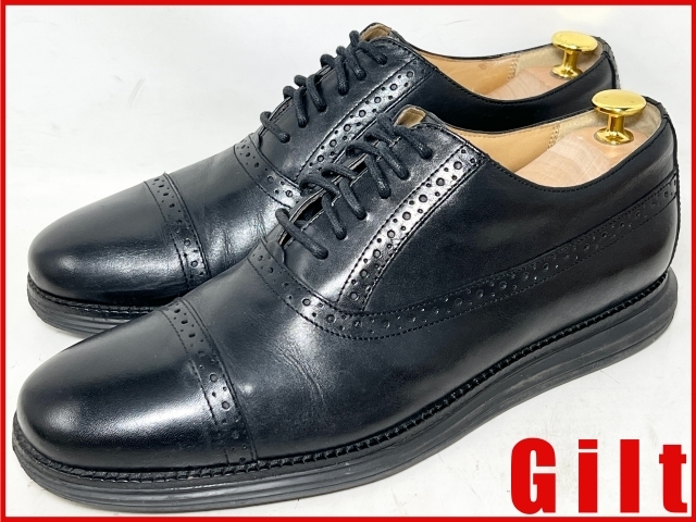 即決★COLE HAAN★10M=約27.5cm レザーパンチドキャップトゥシューズ コールハーン 黒 ブラック ドレス ビジネス 本革 革靴拍卖