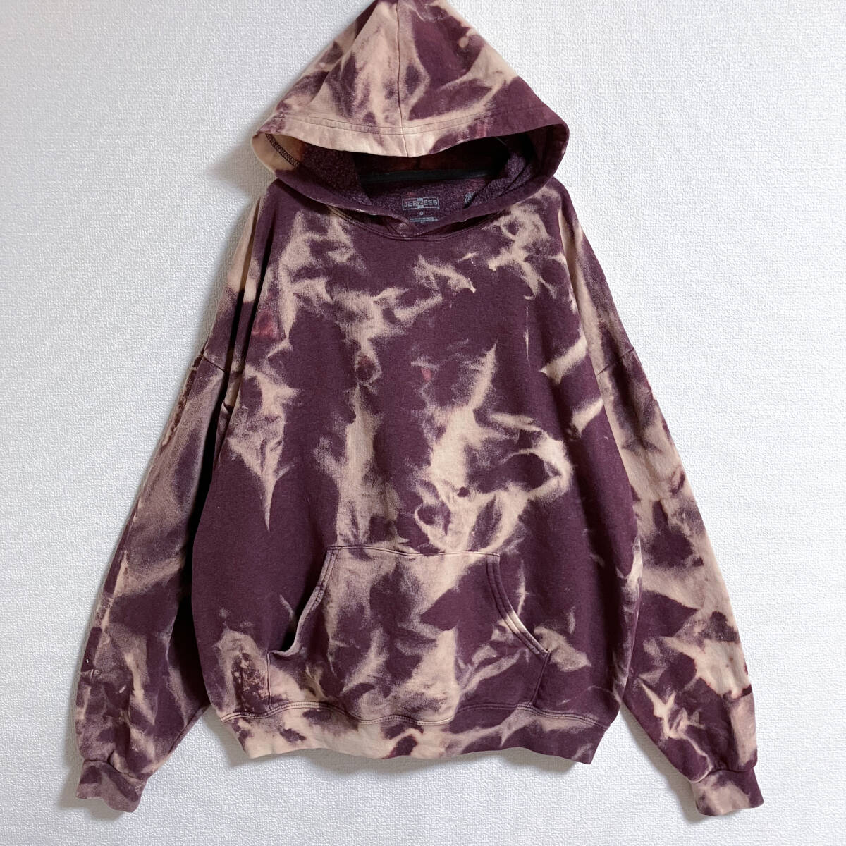 JERZEES ブリーチプルオーバーパーカーL 総柄 タイダイ 赤紫 古着 秋冬拍卖