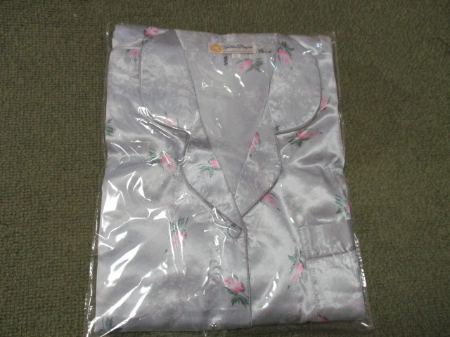 タイシルク花柄パジャマ シルバー地ピンクグリーン M 身長150-156cm相当拍卖
