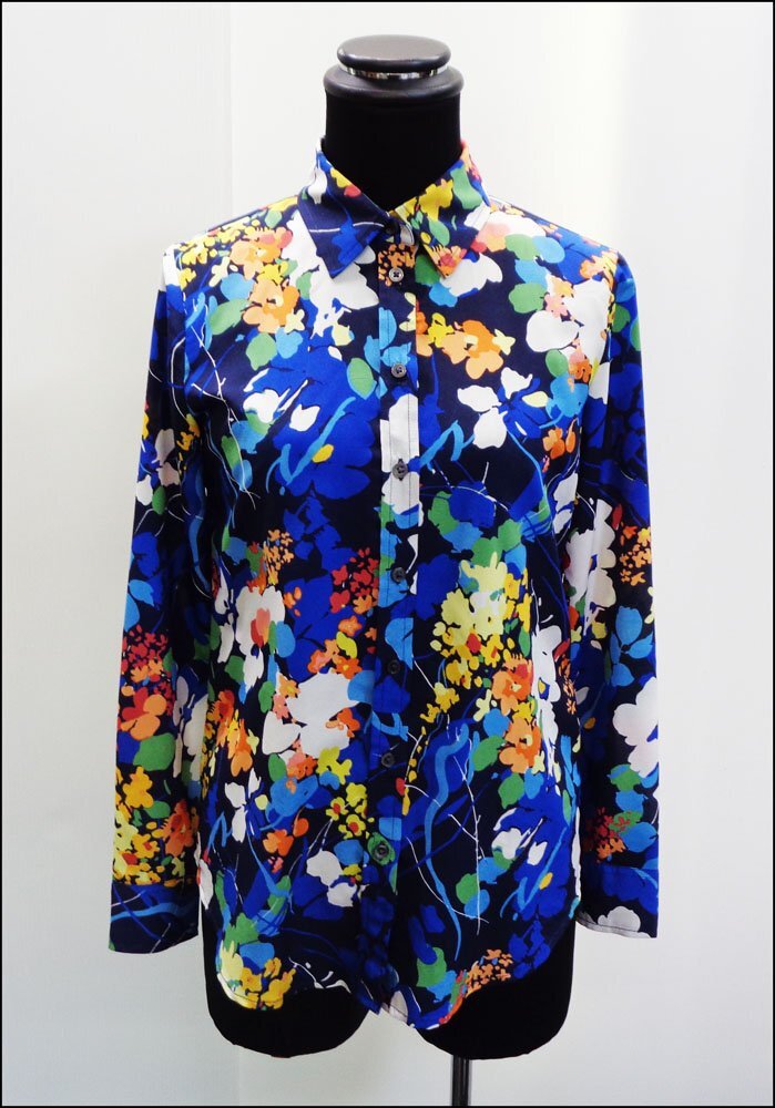 Bana8・衣類◆BANANA REPUBLIC/バナナリパブリック 長袖 とろみシャツ トップス XS 花柄 ブルー地拍卖