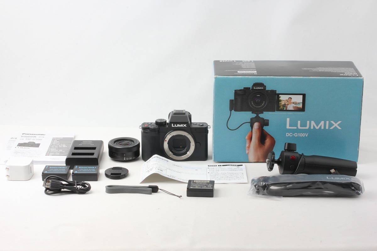 ◆ほぼ新品◆パナソニック Panasonic LUMIX DC-G100V 標準ズームレンズキット トライポッドグリップ付き 付属品満載 元箱◇M48563拍卖
