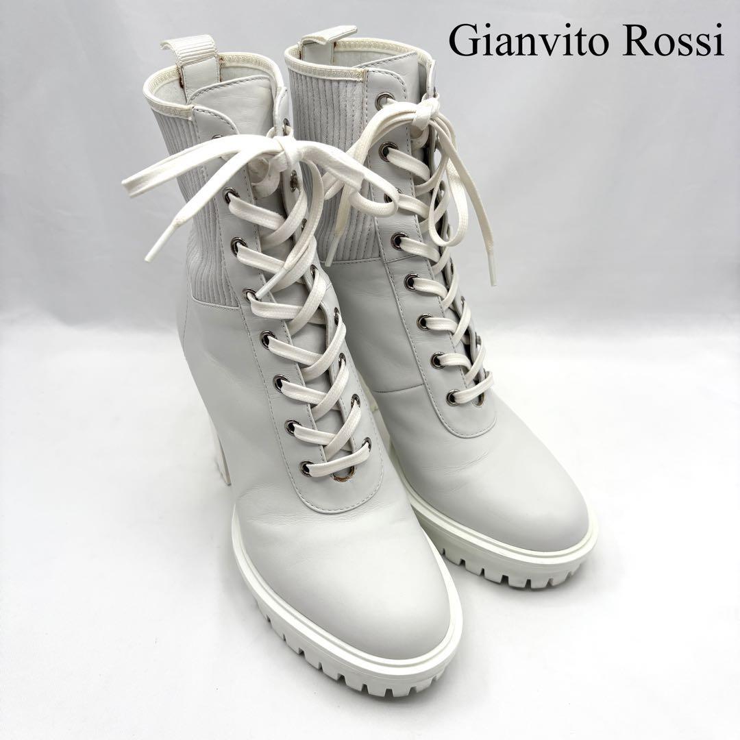 Gianvito Rossi ジャンヴィットロッシ MARTIS ヒール レースアップ ブーツ ホワイト 厚底 拍卖