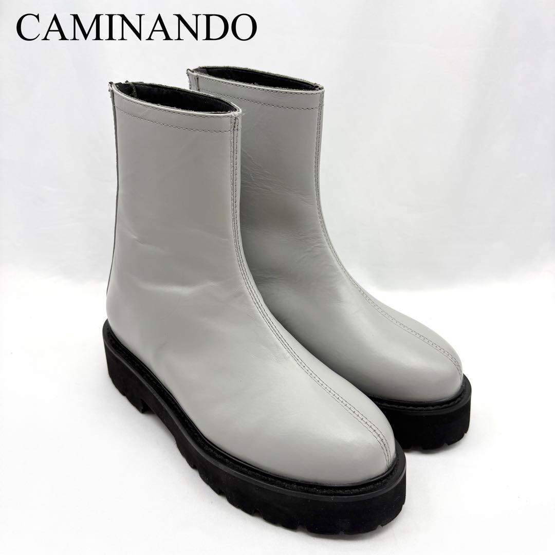 CAMINANDO カミナンド BACK ZIP レザー ブーツ 厚底 モード メキシコ製 グレー拍卖