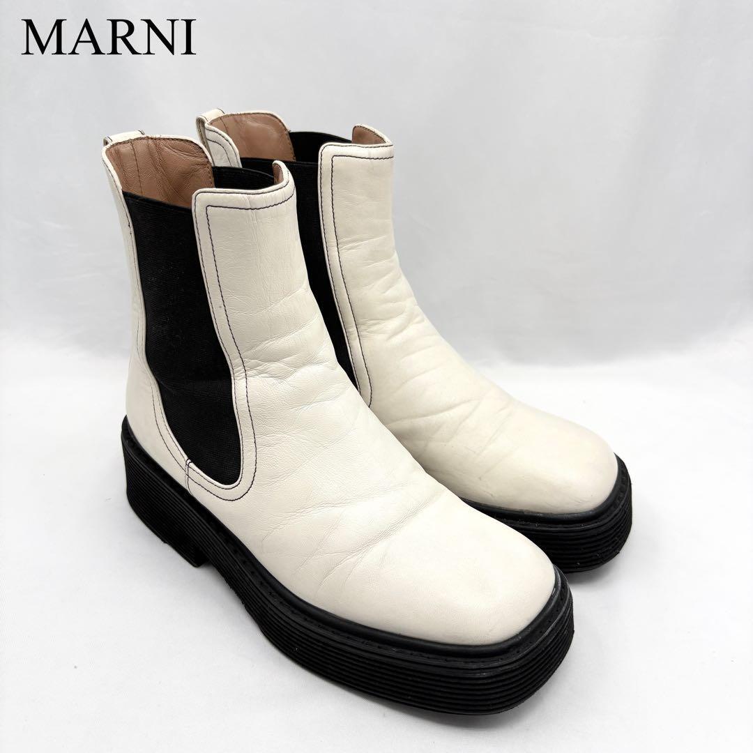 MARNI マルニ サイドゴア チェルシーブーツ レザー 厚底 37 1/2 ホワイト モード 高級感 ブランド拍卖