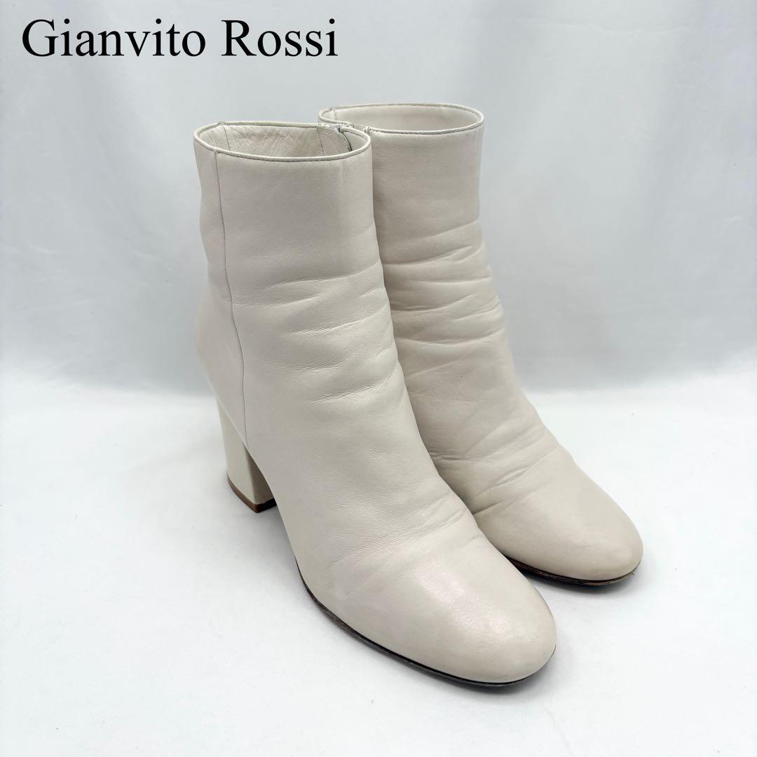 Gianvito Rossi ジャンヴィットロッシ サイドジップ ブーツ レザー ホワイト 上品 大人 モード カジュアル 37.5拍卖