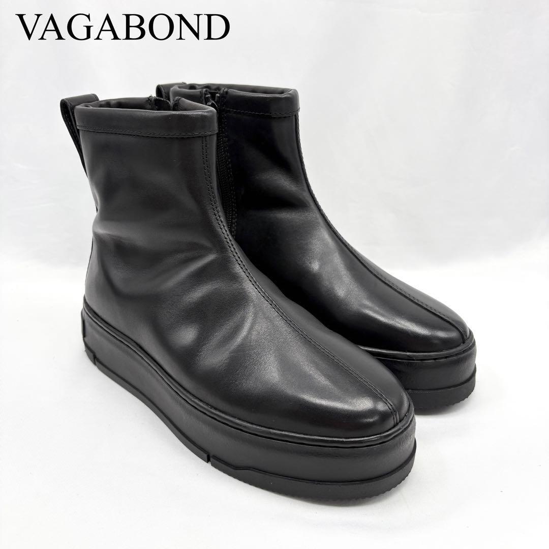 【美品】VAGABOND バガボンド サイドジップ ブーツ ムートン ファー 厚底 レザー ブラック 23.5cm拍卖