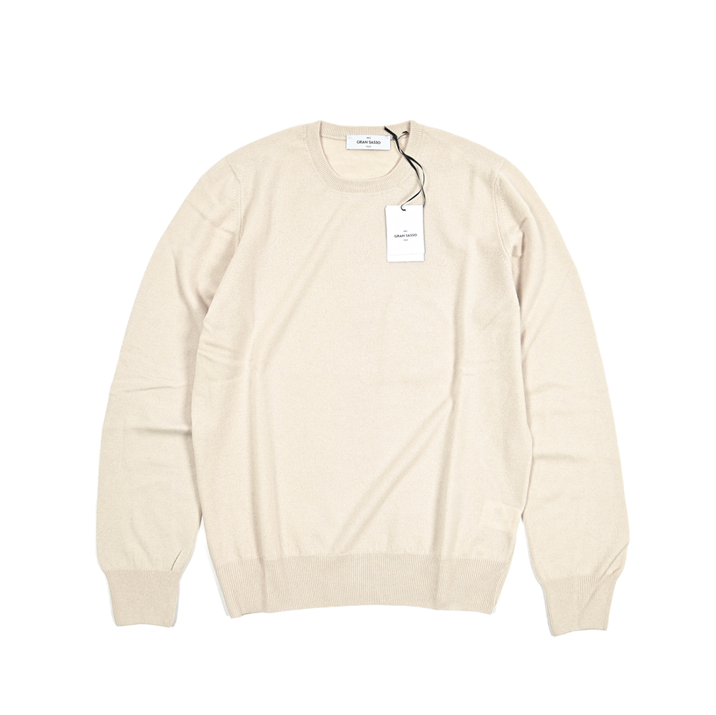 秋冬新入荷 新品 グランサッソ GRAN SASSO ニットセーター クルーネック ハイゲージ 長袖 カシミヤ ライトベージュ 413638-54拍卖