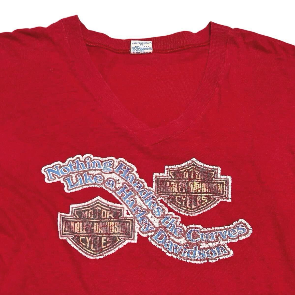 バータグ 70s HARLEY DAVIDSON CHAMPION エンブレム プリント Tシャツ コットン100% USA製 ボロ ビンテージ チャンピオン ハーレー 80s 90s拍卖