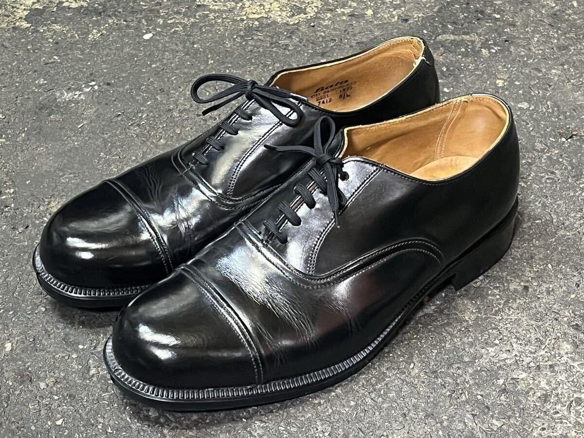 70s フランス軍 Bata シューズ 8L 26.5cm位 黒 サービスシューズ オフィサー ポストマン キャップトウ ミリタリー アーミー ヴィンテージ 拍卖