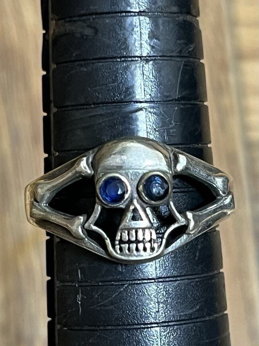 ヴィンテージ スカル リング 22号相当 石入り 青 ラピスラズリ ドクロ 骸骨 骨 クロスボーン シルバー925 指輪 50s ロカビリー バイカー拍卖
