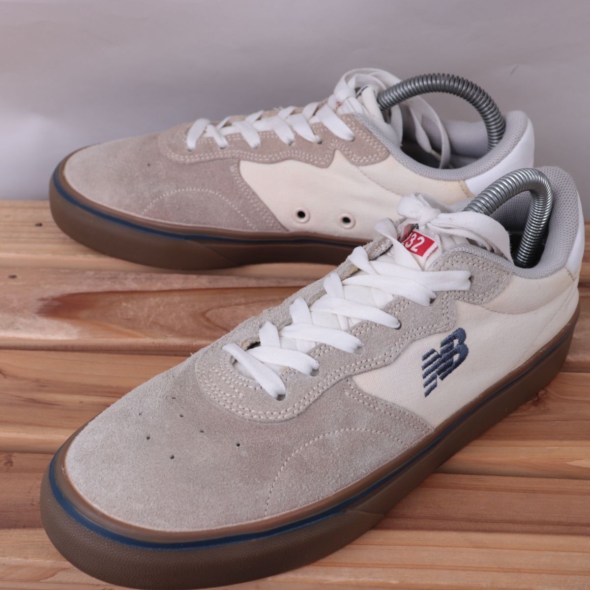 z3001【232】ニューバランス US7.5 25.5cm/灰 グレー オフホワイト 白 茶 newbalance メンズ スニーカー 中古拍卖