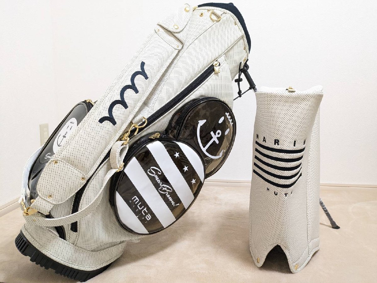 レア 状態良好 muta MARINE GOLF コンティニュア パンチングエシカルレザー クリア8 スタンドキャディバッグ MGAD-749065-WH HC付 3点式 白拍卖