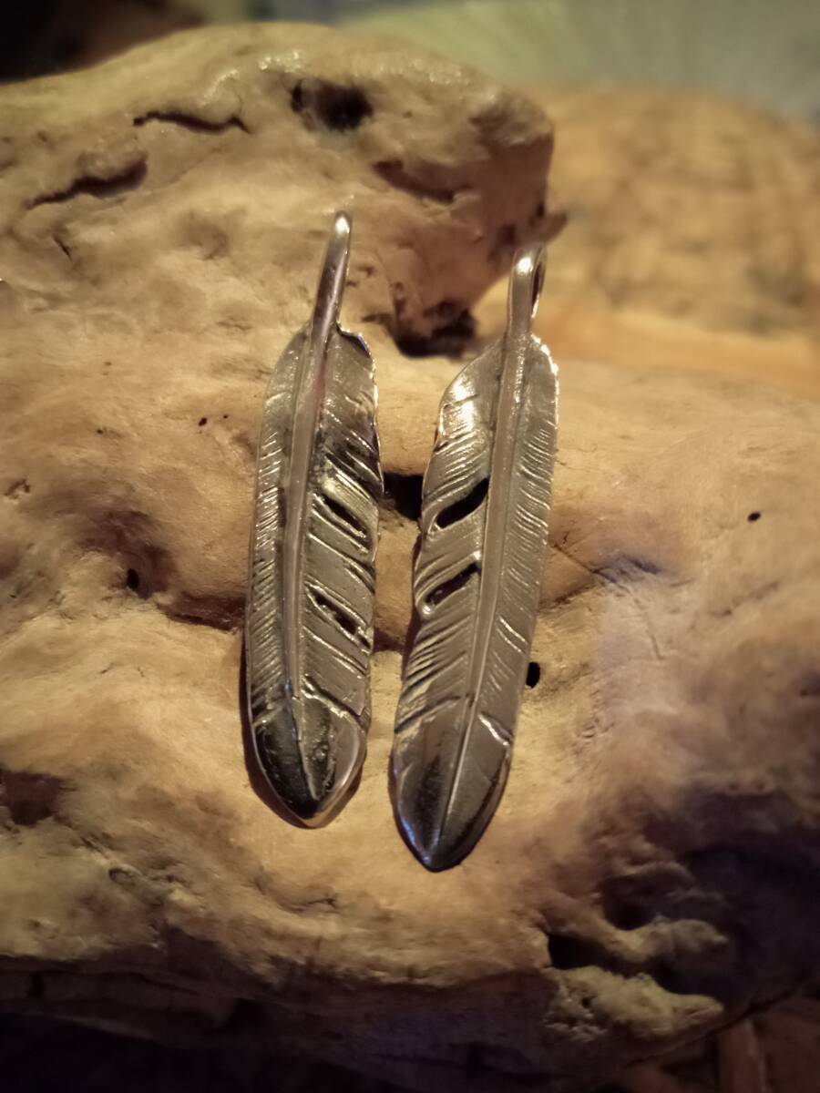 白銅,イーグルフェザー,Lフェザー大フェザー,ペンダント,トップ,ネイティブ,インディアン,アメリカン,左右セット,カスタムパーツ拍卖