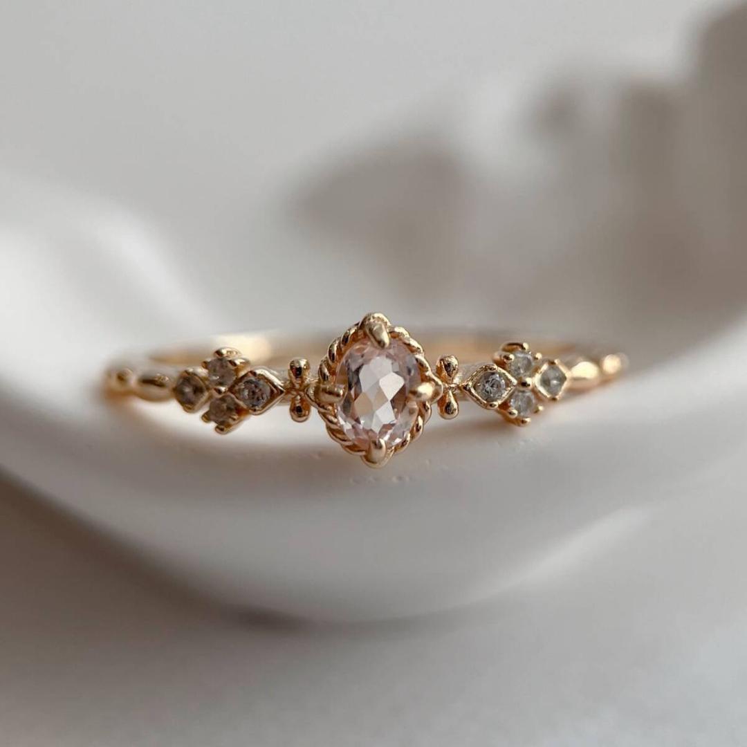 17号 天然モルガナイト クローバーモチーフリング silver925拍卖