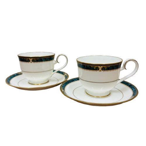 ●【Noritake/ノリタケ】エセックスコート 4727 カップ&ソーサー×2客 茶器 マーブル 金彩★29275拍卖