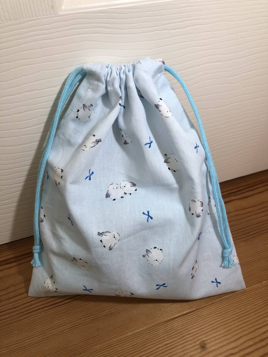 シマエナガ柄 水色 給食袋 ハンドメイド拍卖