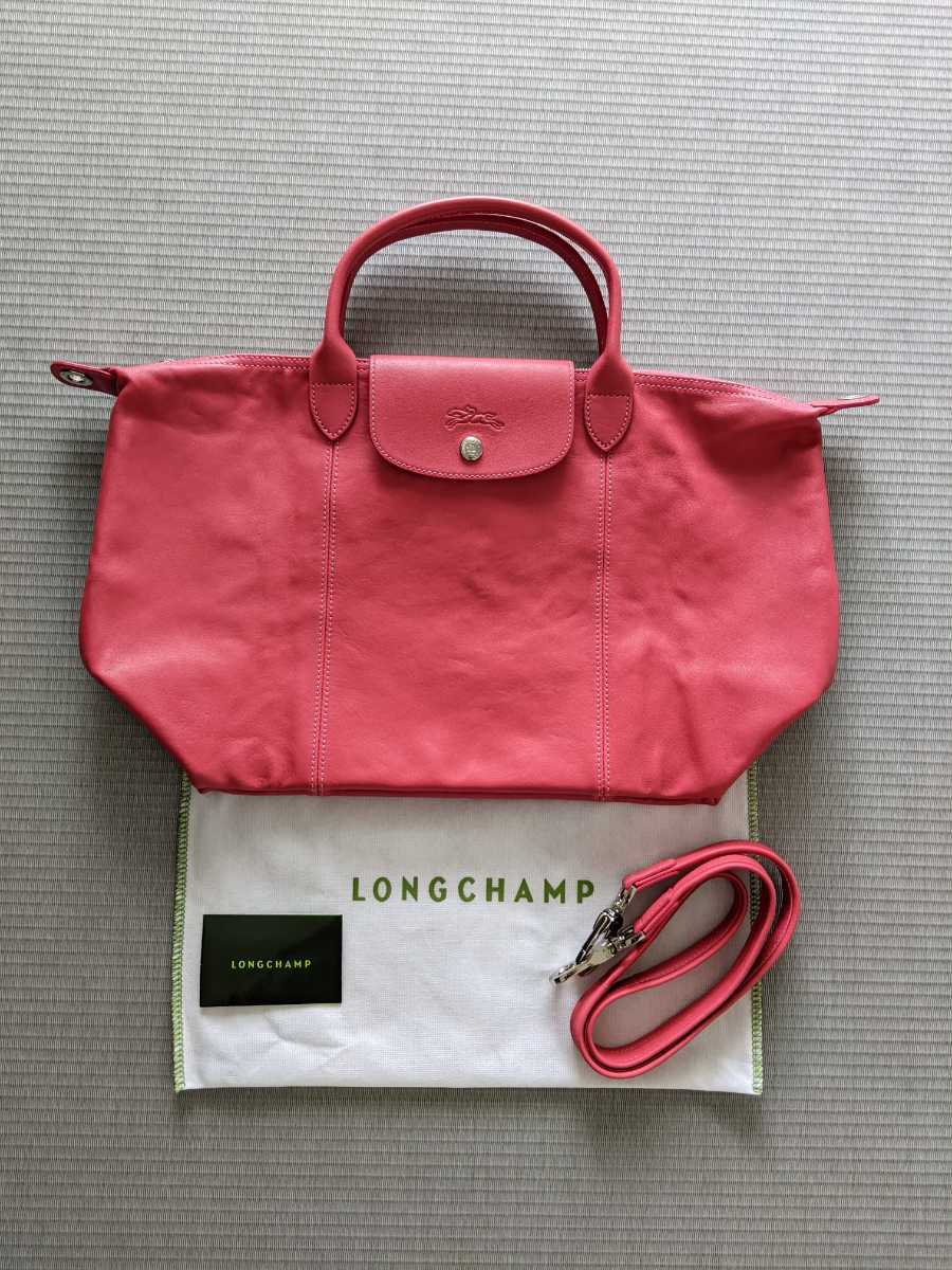 新品 LONGCHAMP LE PLIAGE CUIR M ハンドバッグ 未使用 ロンシャン ル プリアージュ キュイール ショルダーバッグ ピンク 拍卖