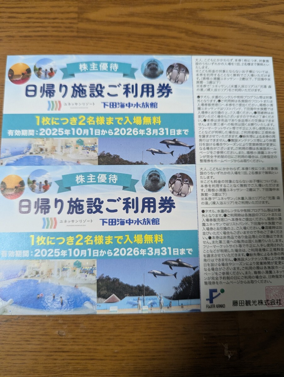 2枚組★藤田観光株主優待(下田海中水族館、ユネッサン)拍卖