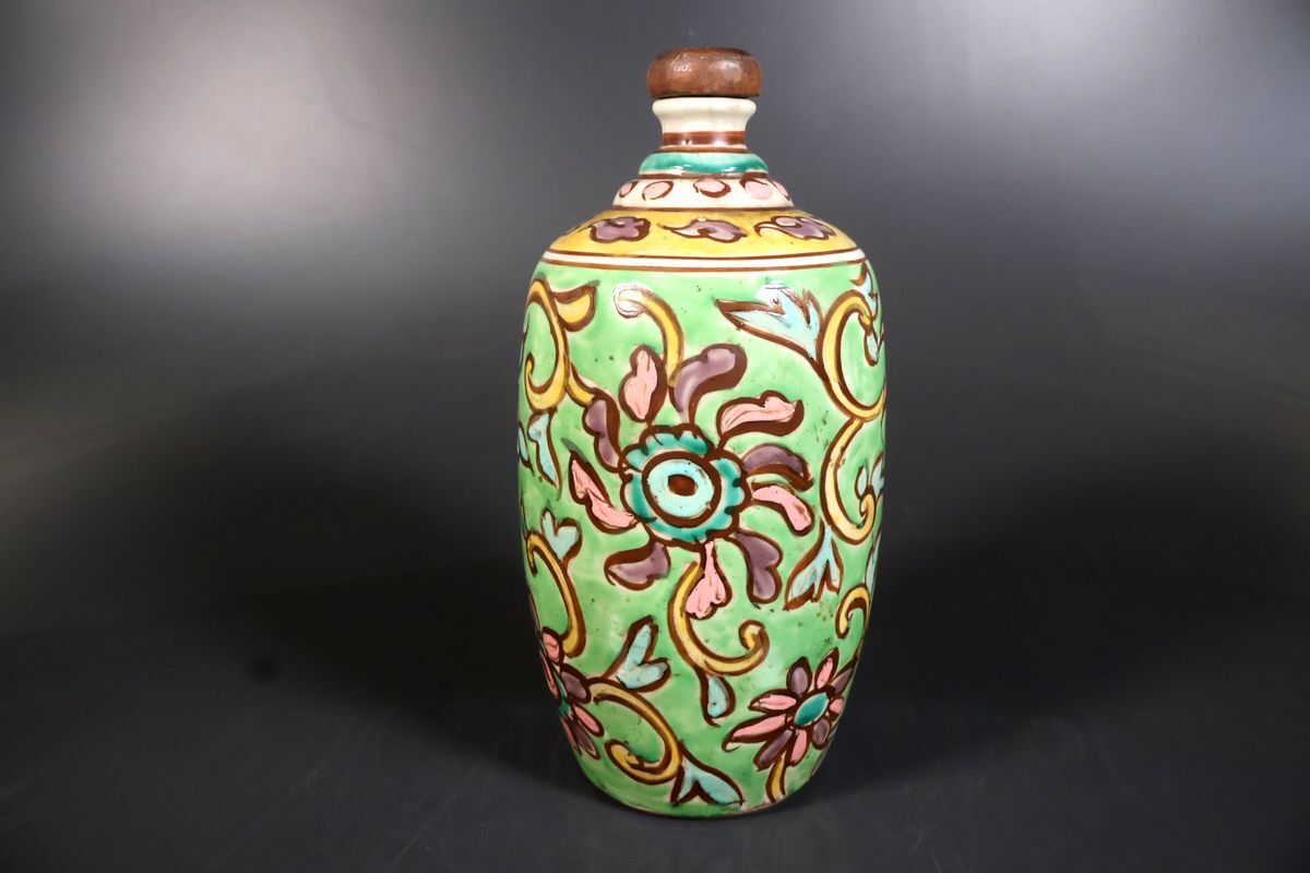 【小】5346 江戸期 鞆の浦 鞆色絵保命酒徳利 酒器 岩谷焼 広島古陶 茶人買出品拍卖