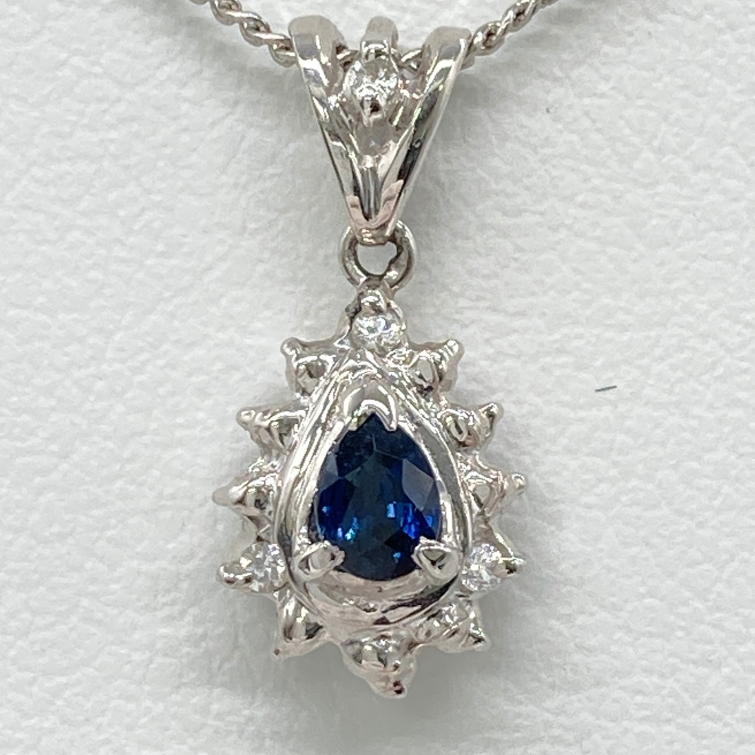 【美品】プラチナ900/850+ 天然サファイア0.19ct ネックレス拍卖