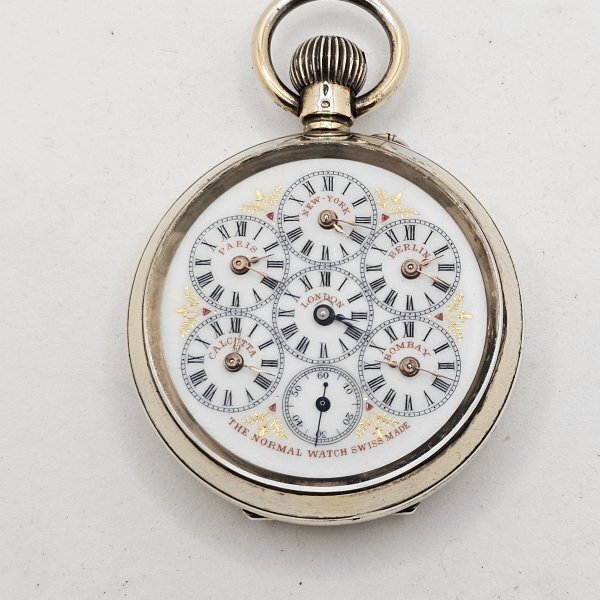 【激レア】スイス製 アンティーク 手巻き 世界時計 銀製 動作確認済拍卖