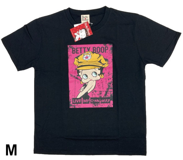 即決新品 ベティ 半袖Tシャツ 男女兼用 メンズサイズ M ブラック Betty Boop 送料無料 335B柄拍卖