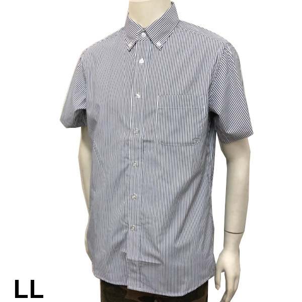 即決新品 メンズ 半袖シャツ 形態安定 ストライプ ネイビー LL 送料無料拍卖