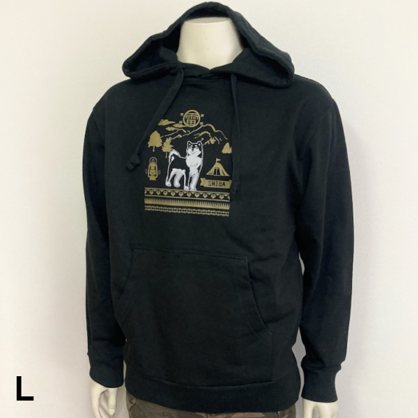 即決新品 メンズ 裏起毛 パーカー L ブラック 柴犬 送料無料拍卖
