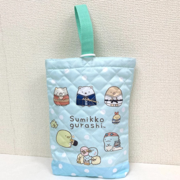 即決新品 すみっコぐらし シューズケース グリーンブルー 靴入れ キルト 幼稚園 保育園 小学校 送料無料拍卖