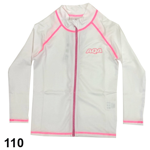 即決新品 ラッシュガード サイズ110 長袖 フルジップ UVカット ホワイト 送料無料 AQA 拍卖