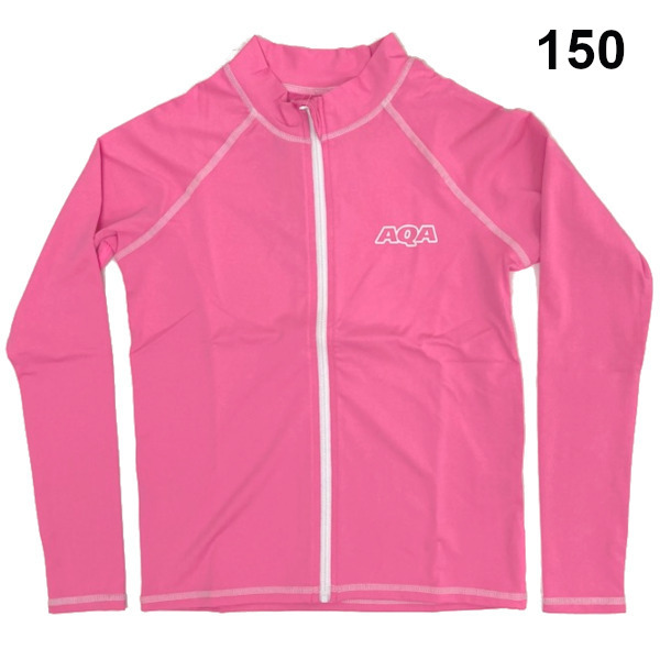 即決新品 ラッシュガード サイズ150 長袖 フルジップ UVカット ピンク 送料無料 AQA 拍卖