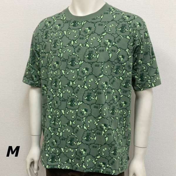 即決新品 もくもくザウルス 半袖Tシャツ M グリーン 総柄 綿100% ゆったりサイズ 送料無料拍卖