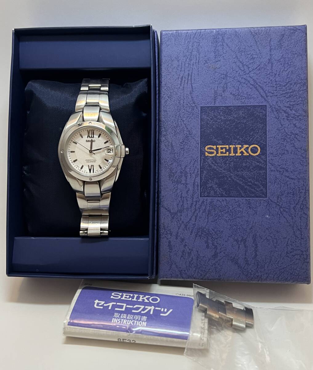 動作未確認 SEIKO セイコー ペーパチュアルカレンダー 8F32-005A QZ QUARTZ クォーツ デイト メンズ 腕時計 拍卖