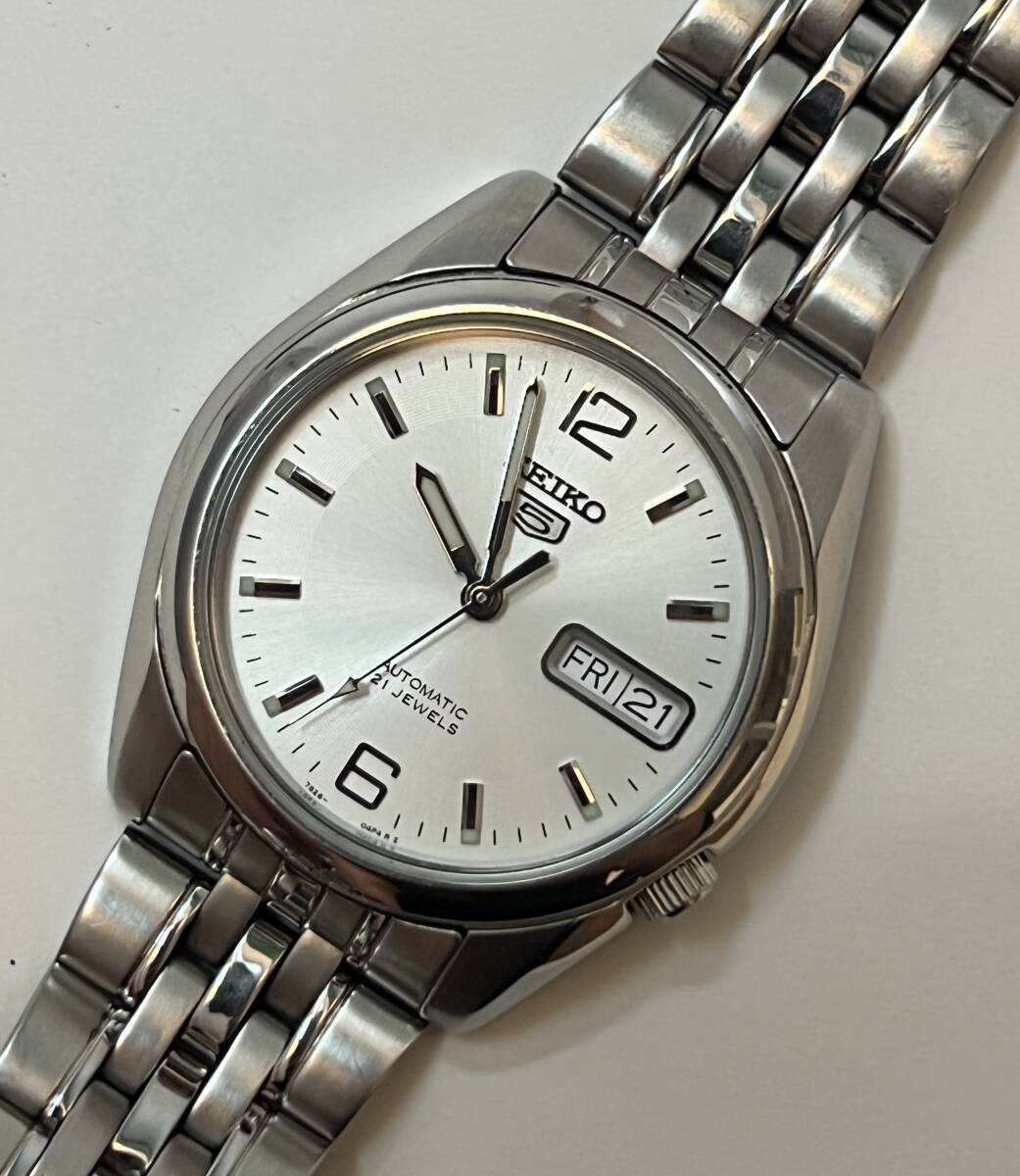 SEIKO セイコー 5 セイコー ファイブ 7S26-01V0 デイデイト AT 腕時計 裏スケ カレンダー付 自動巻 シルバー フェイスのみ 不動拍卖