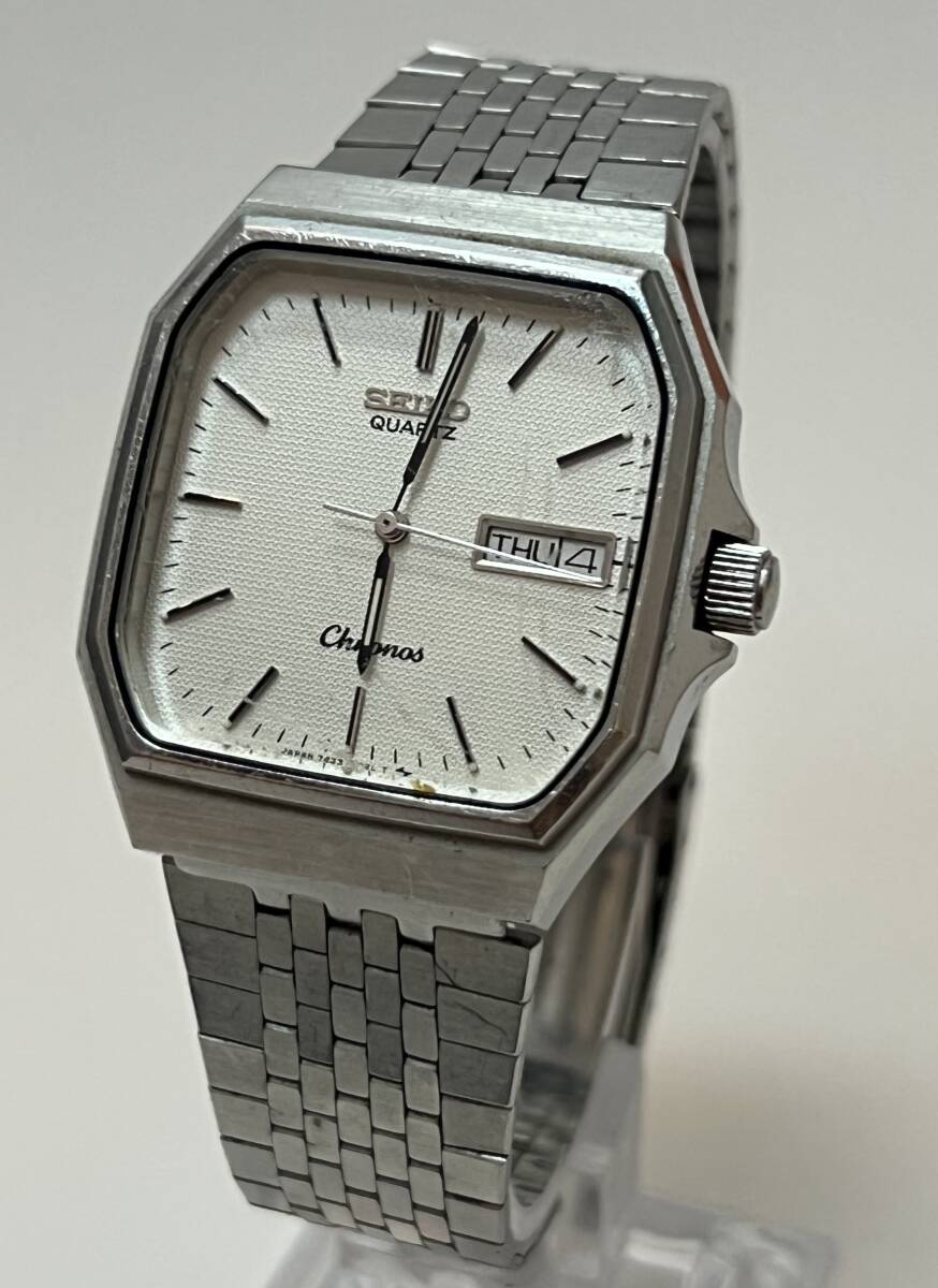 動作未確認 SEIKO セイコー Chronos 7433-5010 メンズ 腕時計 白文字盤 デイデイト クォーツ QZ スクエア拍卖