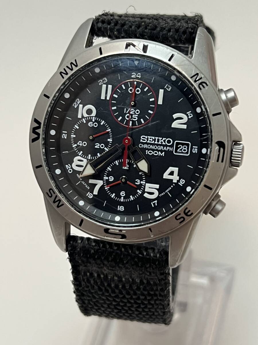 動作未確認 SEIKO セイコー 7T92-0DX0 クォーツ 腕時計 クロノグラフ デイト ブラック文字盤 メンズ 拍卖