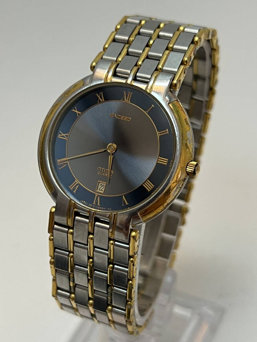 動作未確認 CITIZEN シチズン EXCEED エクシード ブルー文字盤 メンズ 腕時計 3910-957091拍卖