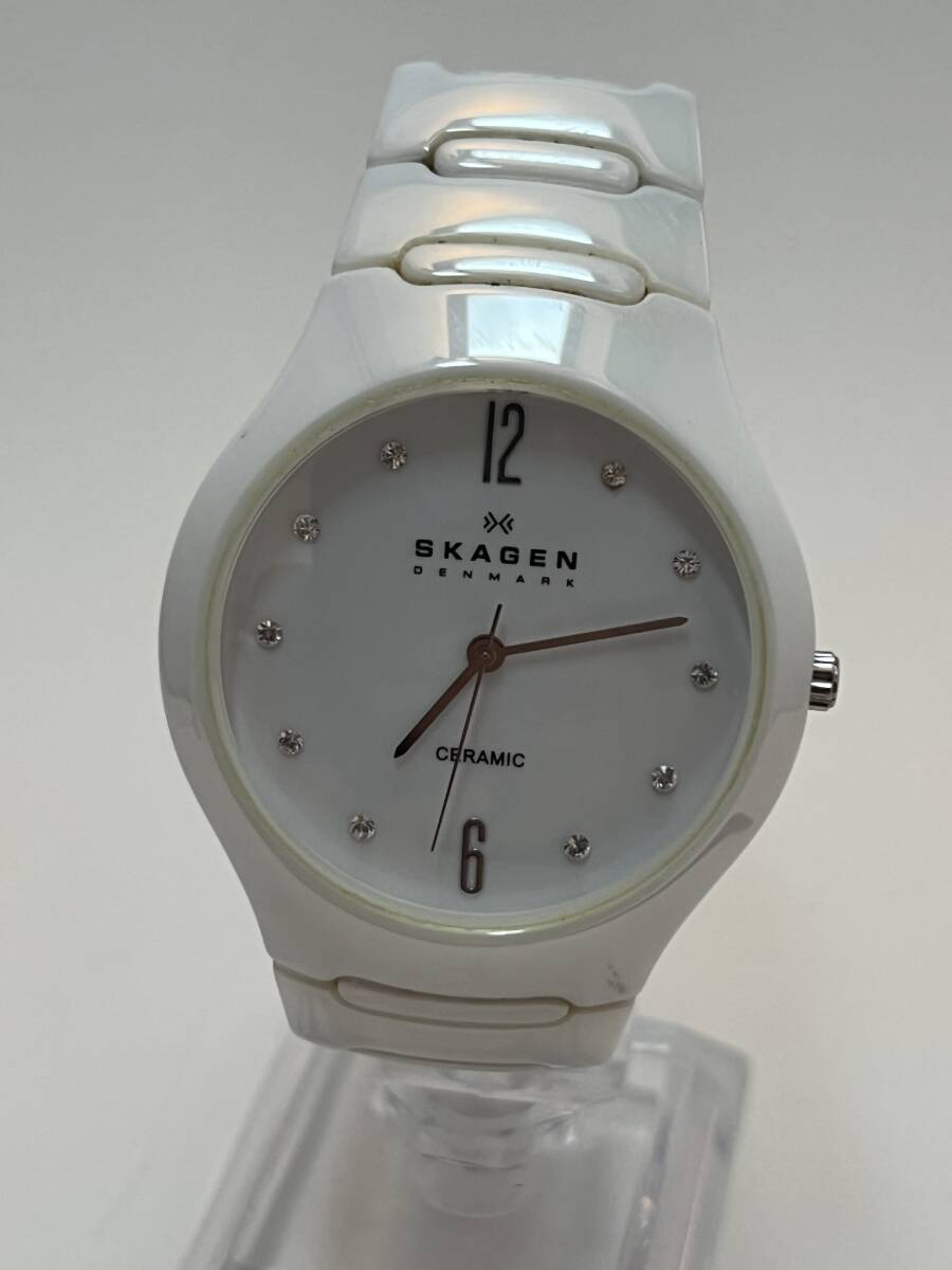 動作未確認 SKAGEN スカーゲン セラミックケース 3針 クォーツ メンズ 腕時計 白文字盤 817SSXC拍卖