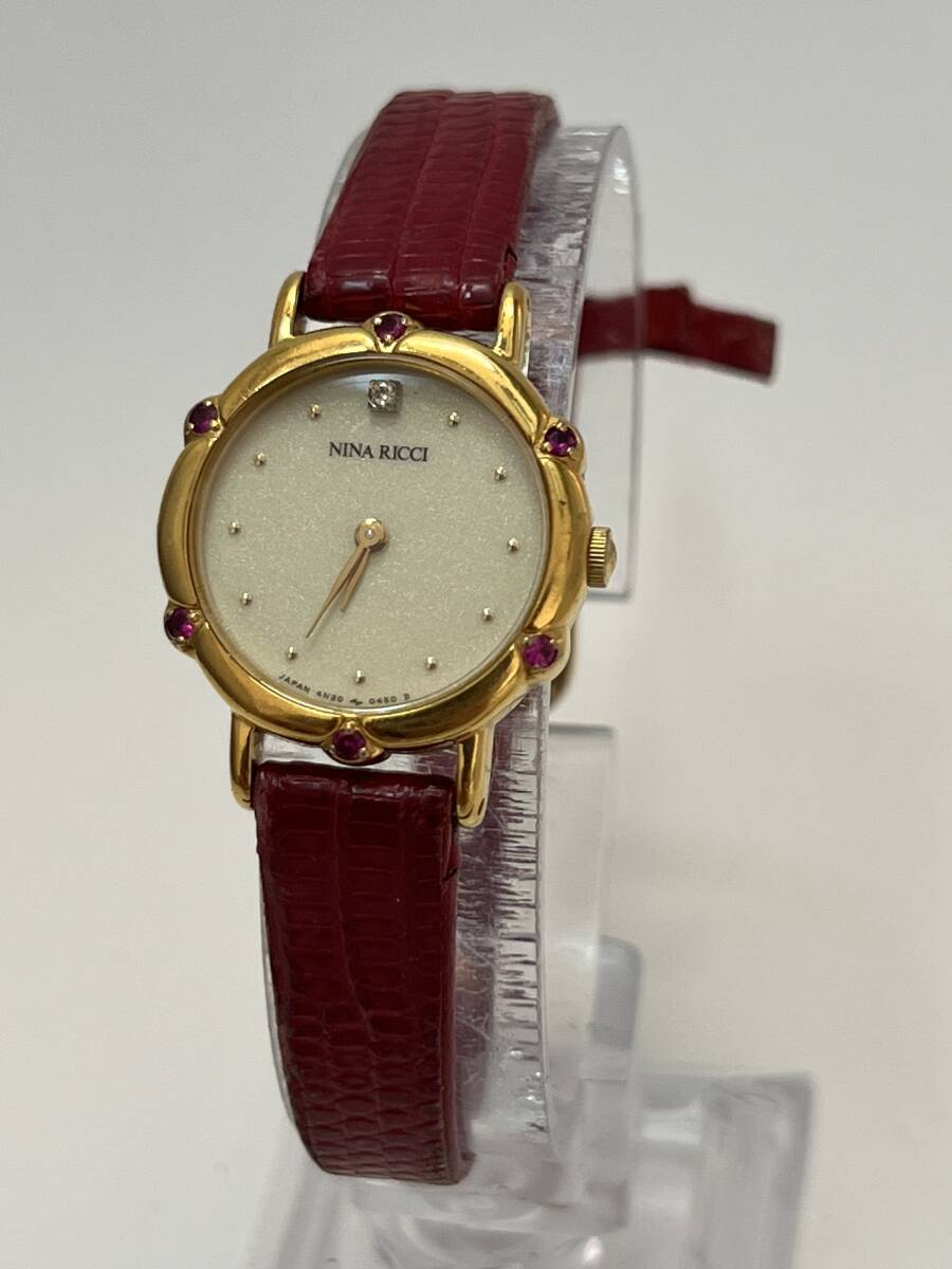 動作未確認 SEIKO セイコー製 NINARICCI ニナリッチ 4N20-024A 金ラメ文字盤 レディース 腕時計 ゴールド金拍卖