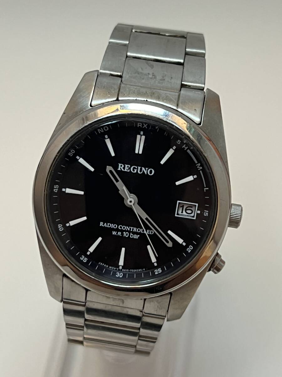 動作 CITIZEN シチズン REGUNO レグノ 電波ソーラー H415-T017274 黒文字盤 デイト メンズ 腕時計 シルバー拍卖