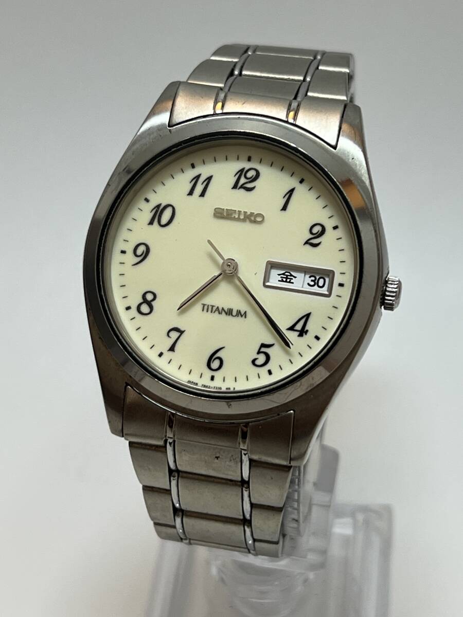 動作未確認 SEIKO セイコー 7N43-9090 腕時計 メンズ ウォッチ クォーツ quartz デイデイト TITANIUM チタン拍卖