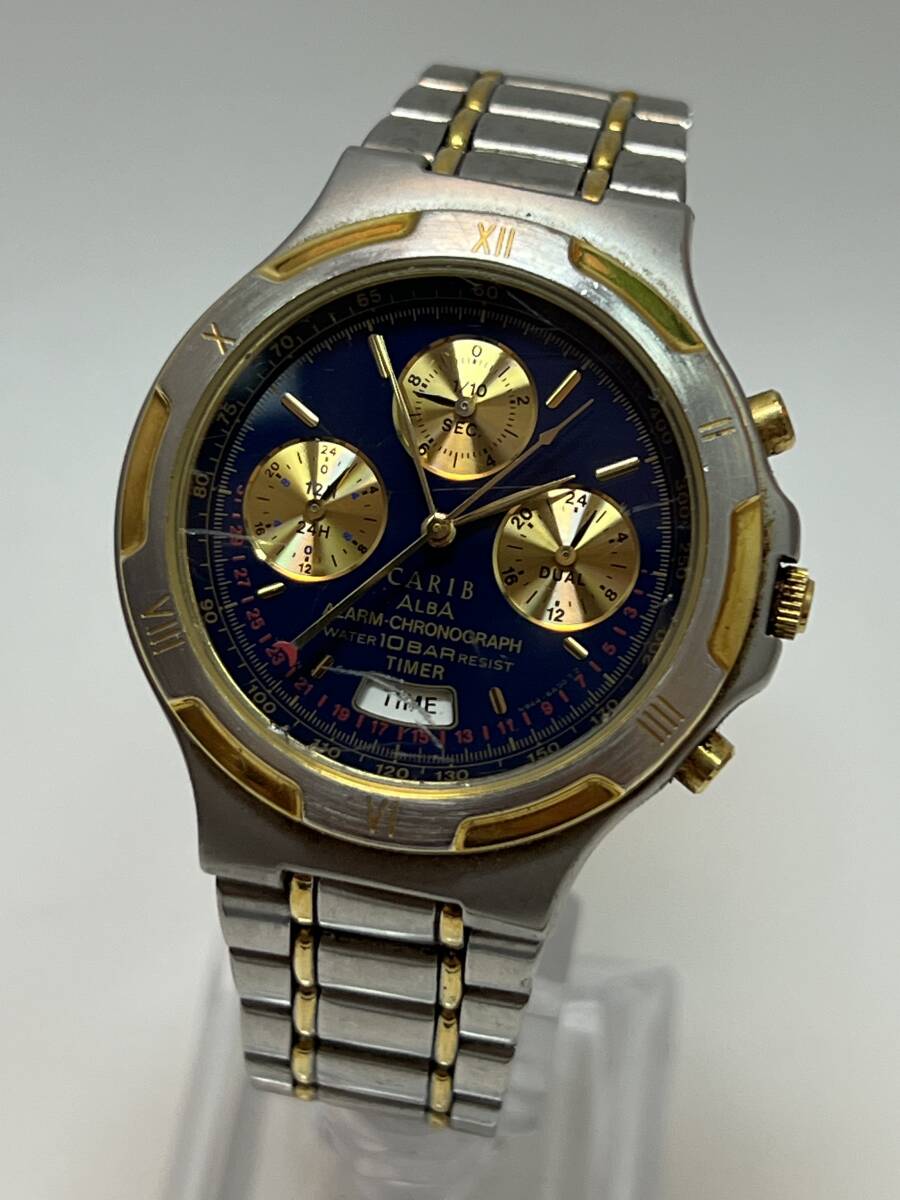 動作未確認 SEIKO セイコー ALBA CARIB アルバ カリブ N944-6A40 クロノグラフ メンズ 腕時計拍卖