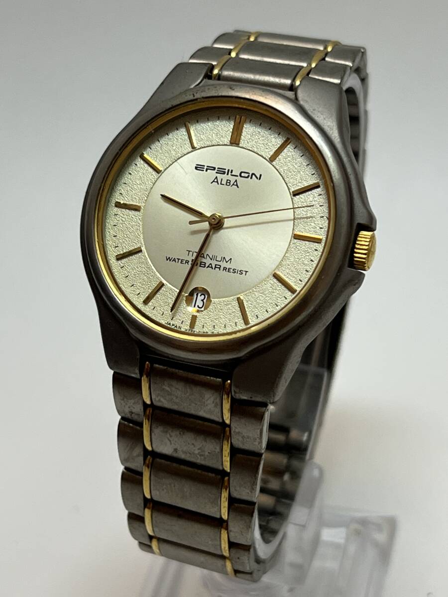 動作未確認 SEIKO セイコー ALBA アルバ EPSILON TITANIUM V732-0100 デイト メンズ 腕時計拍卖